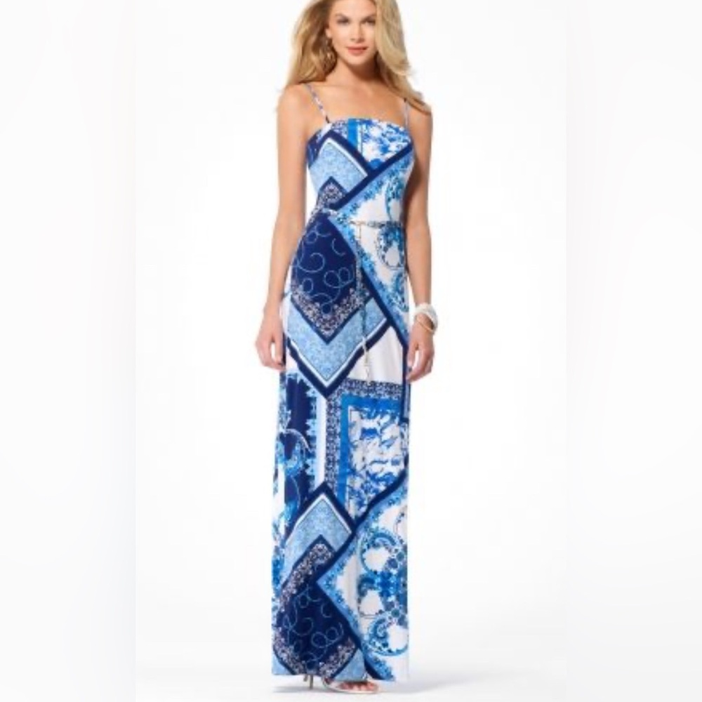 Cache Navy and White Patterned Maxi Dress Small